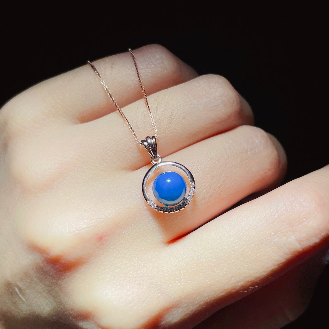 18K Gold Embedded Dominican Blue Amber Pendant - Be a Joyful Girl "Anytime" Jewelry - 图片 6