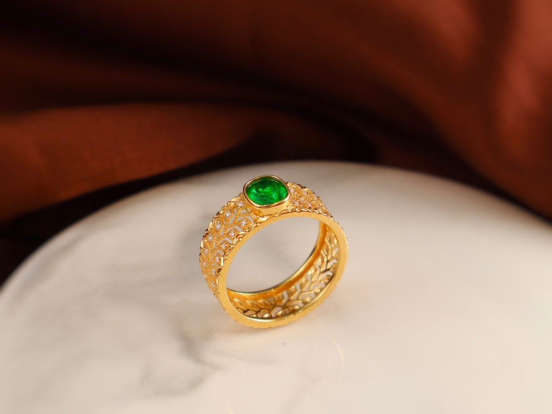Buccellati Lace-Style Emerald Ring - Vintage Elegance Jewelry - 图片 6