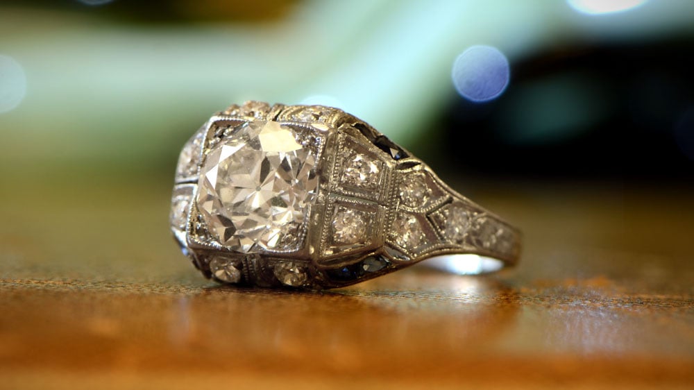 Antique Diamond Engagement Ring on Floor