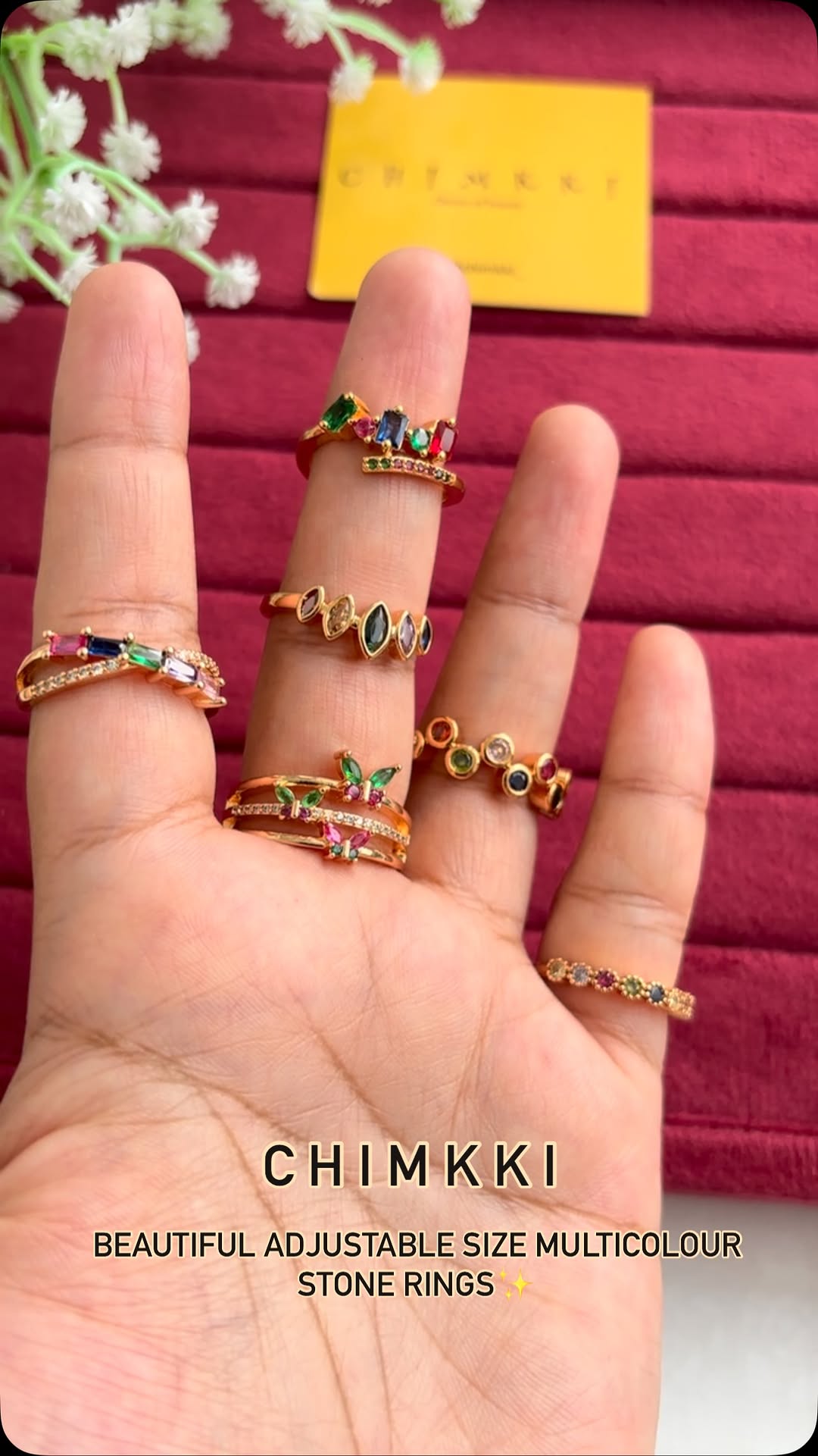 Adjustable Size Multi Color Stone Finger Rings From 'Chimkki'