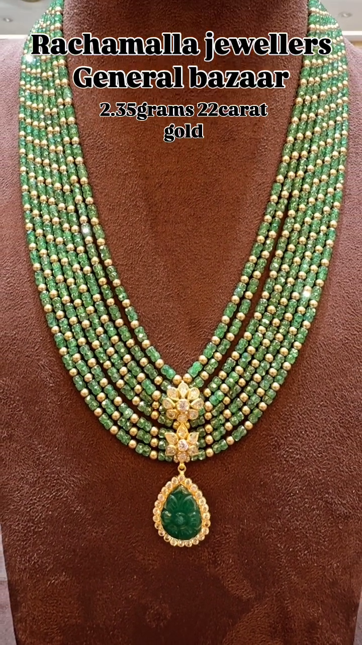 Multilayer Green and Gold Beads Necklace From 'Rachamalla Jewellers'