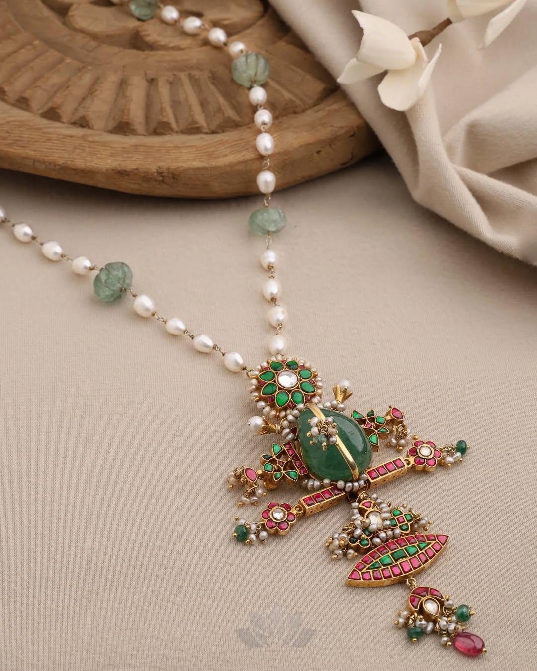 Ruby Stone Pearl Dropped Hook Earrings From 'Kanagam by Veshali'