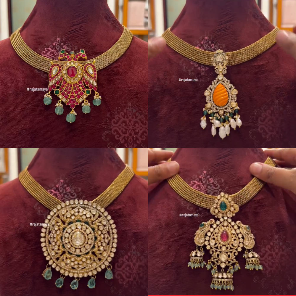 Flat Chain Necklace with Multiple Pendants From