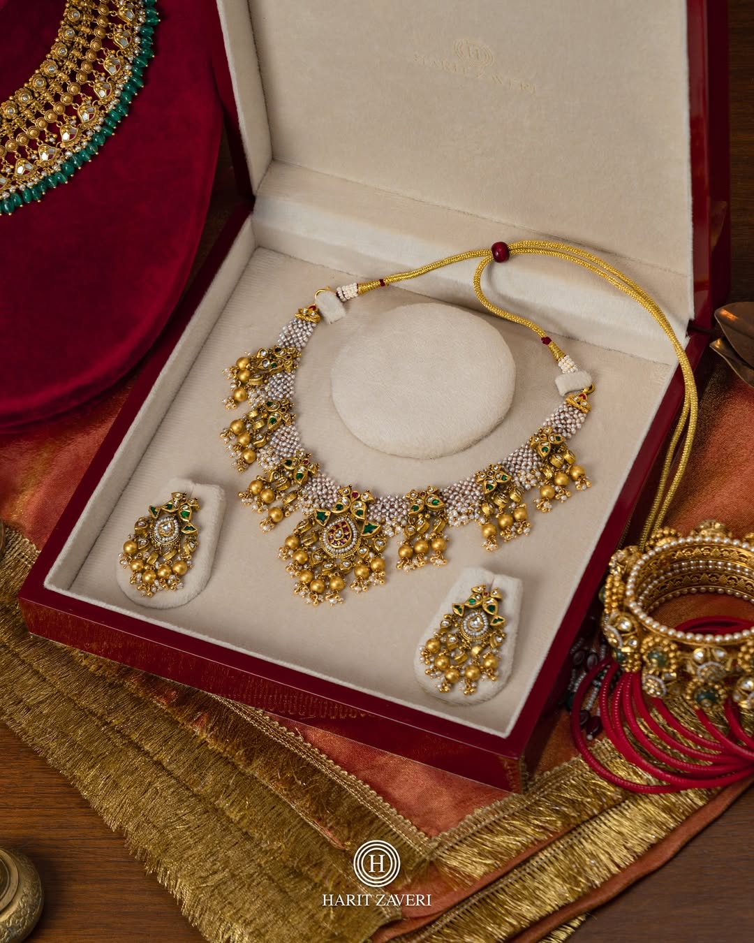 Pearl Studded Bird Design Gold Necklace From