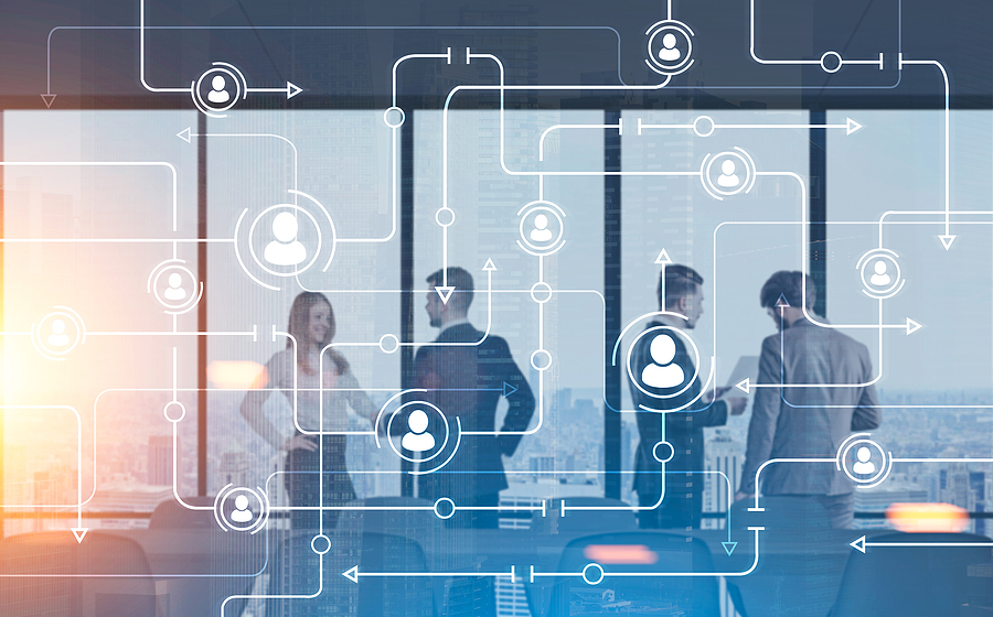 meeting room. A cityscape. Bitcoin network. Concept of cryptocurrency and blockchain. Toned image double exposure.