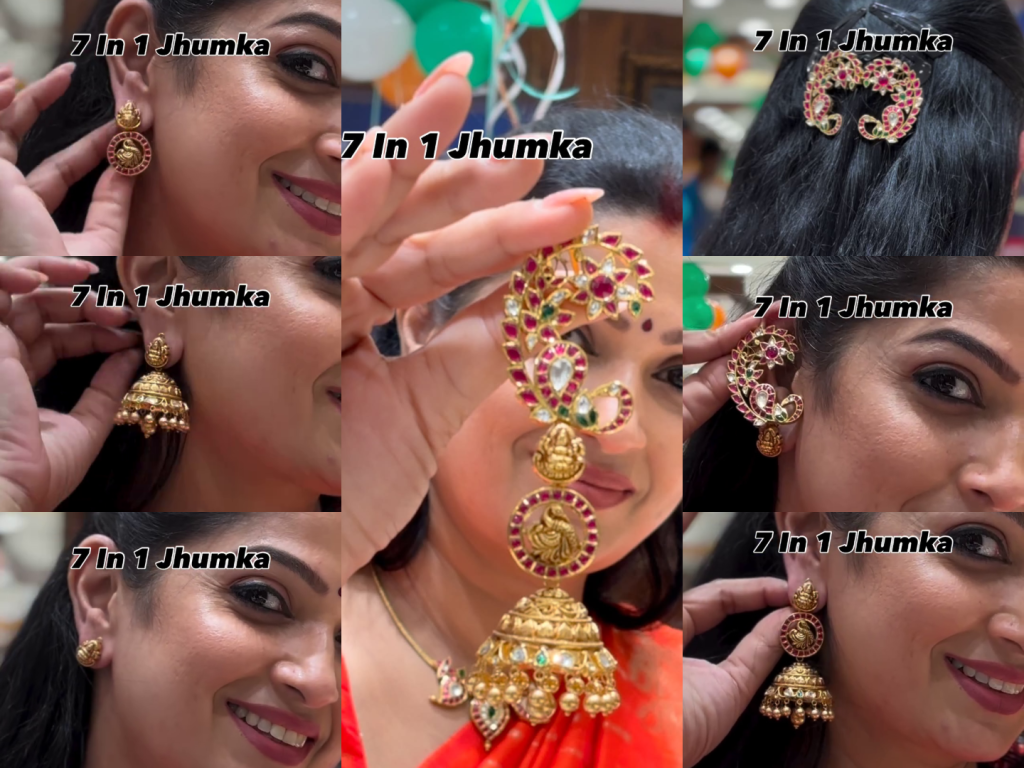 7在“ Mukunda Jewelers”中的1个金Jhumkas•印度南部珠宝