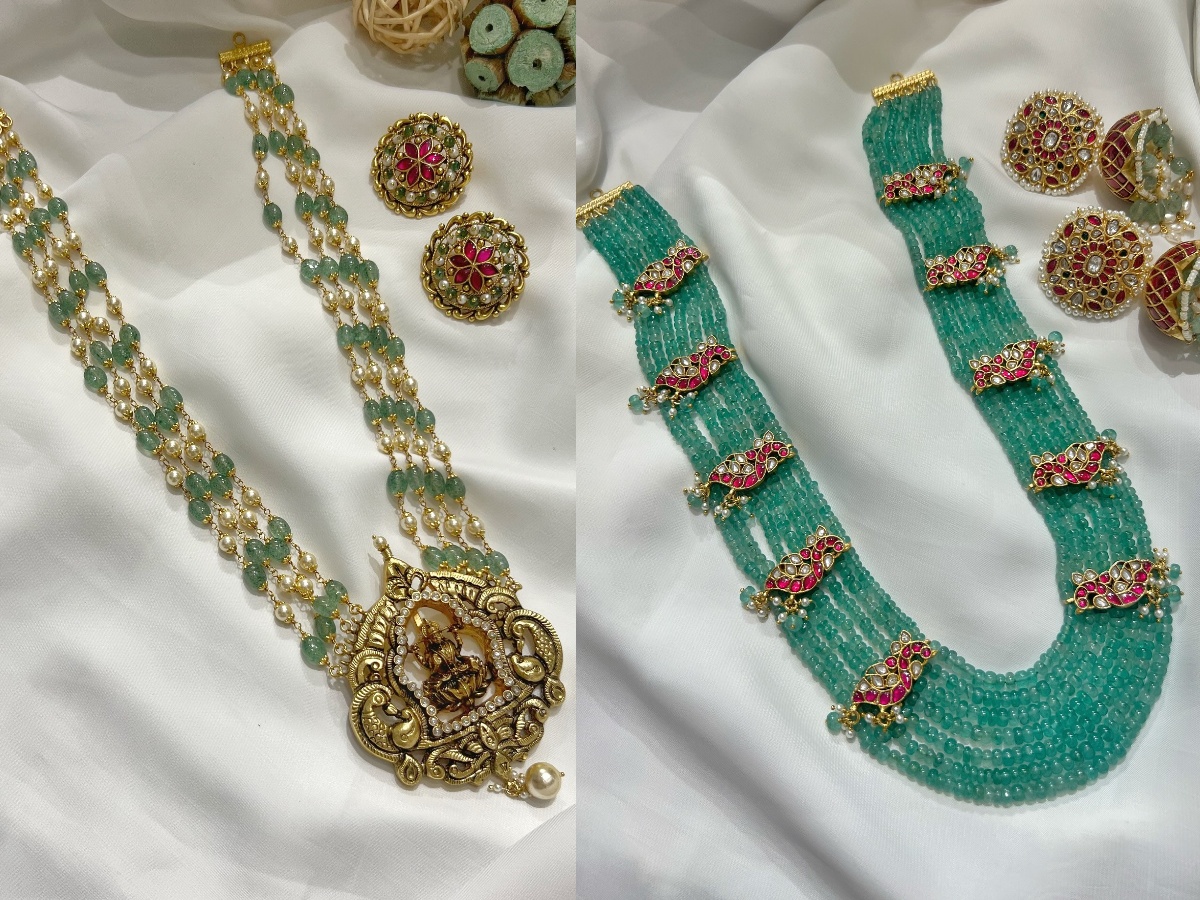 Gold Plated Silver Green Beaded Haram Collection From