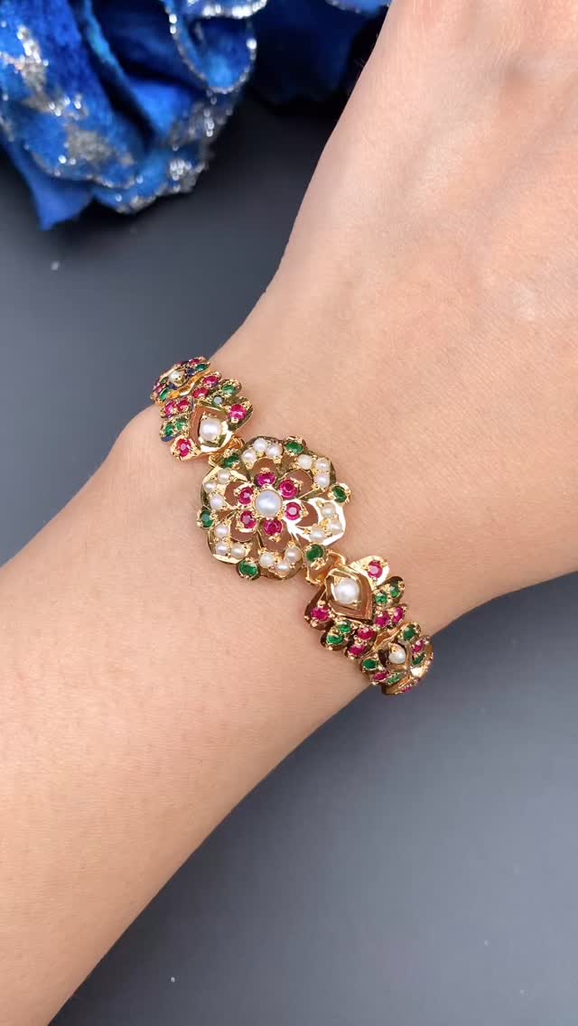 Gold Plated Stone and Pearl Bracelet From