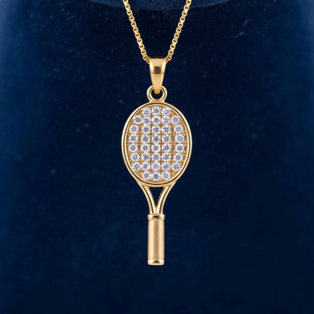 金色网球拍吊坠！