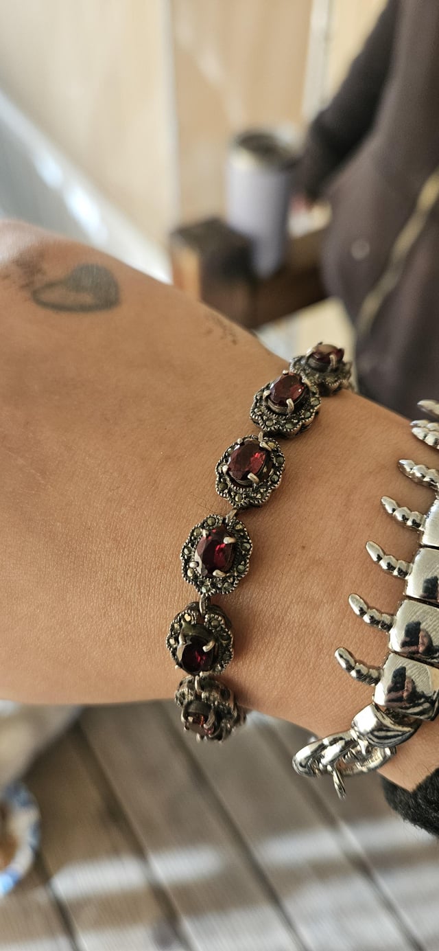 复古纯银蛋白石和白铁矿网球手链