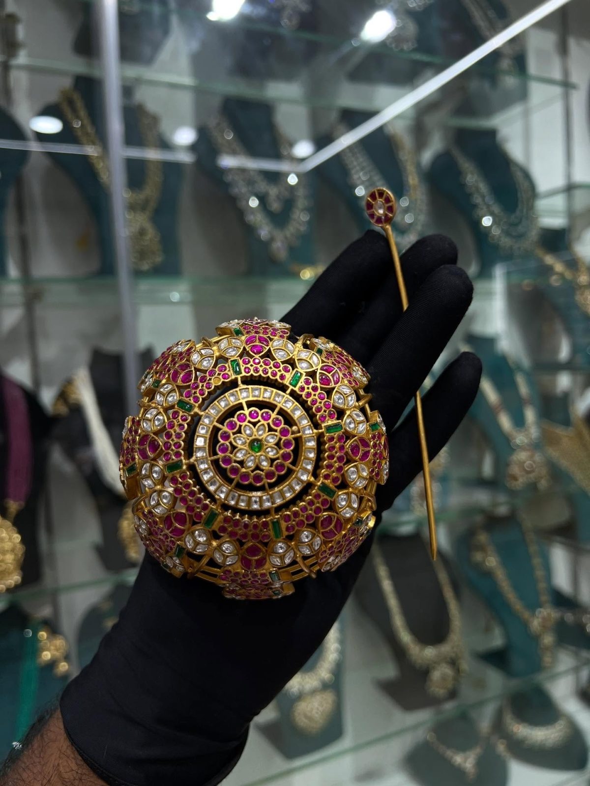 Jadau Kundan Hair Bun Cage From