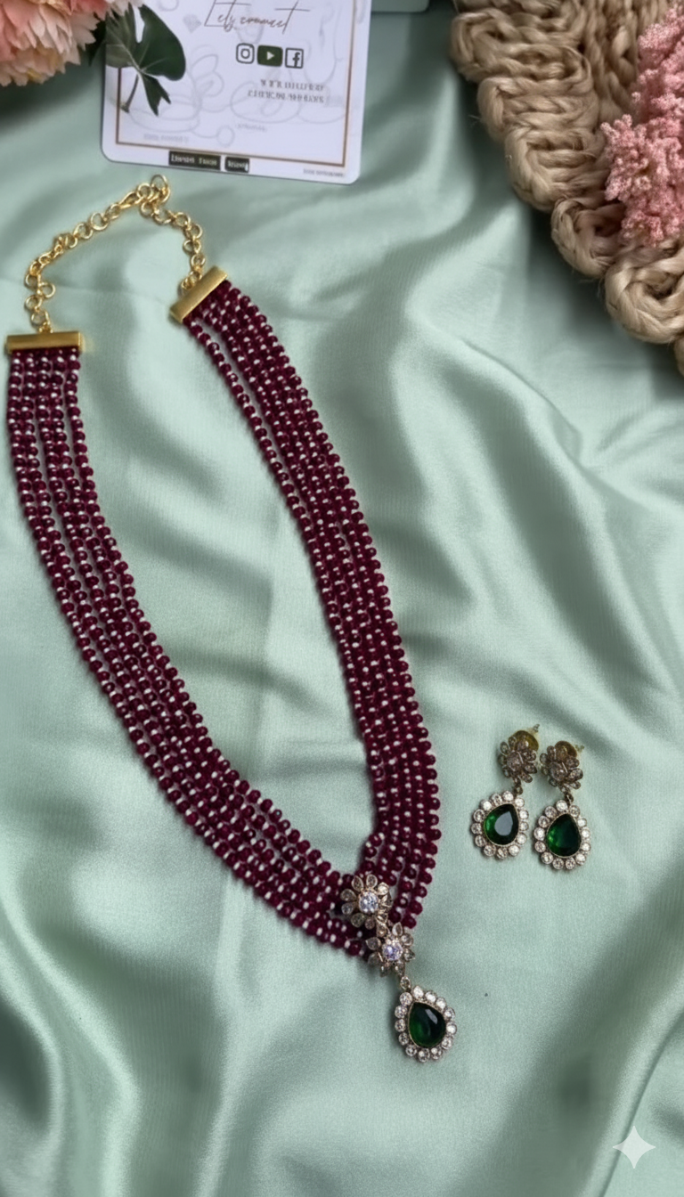 Ruby Cluster Pearl Long Haram From