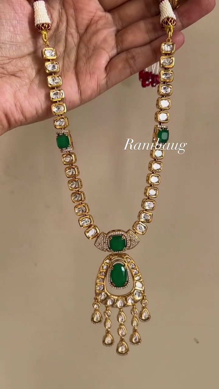 White Green Polki Stone Necklace From