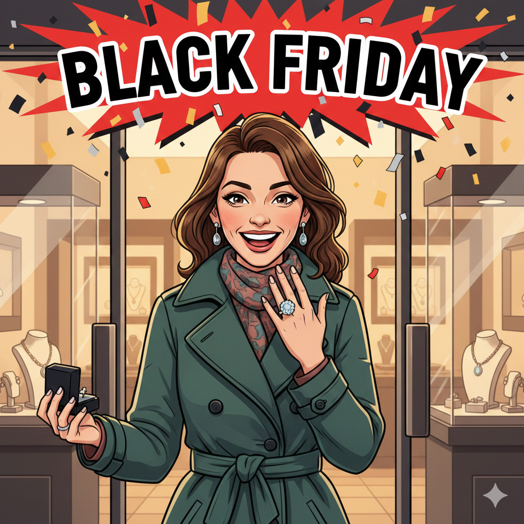 A woman shopping for a diamond ring on black friday