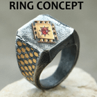 戒指概念金镶嵌/填充侧面凹痕。