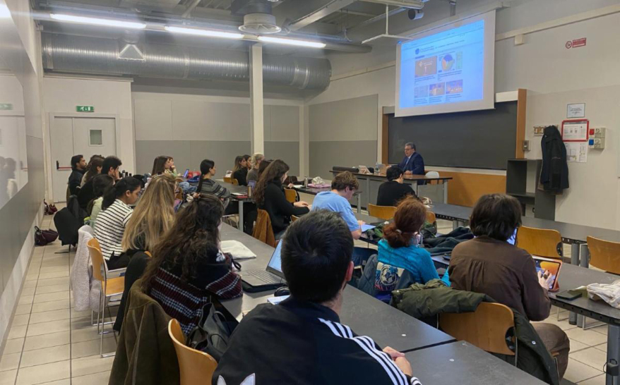 CIBJO President Gaetano Cavalieri lecturing to graduate students of the Fashion Accessories & Jewellery Design & Management programme of the School of Design at the Politecnico di Milano on February 28, 2024.