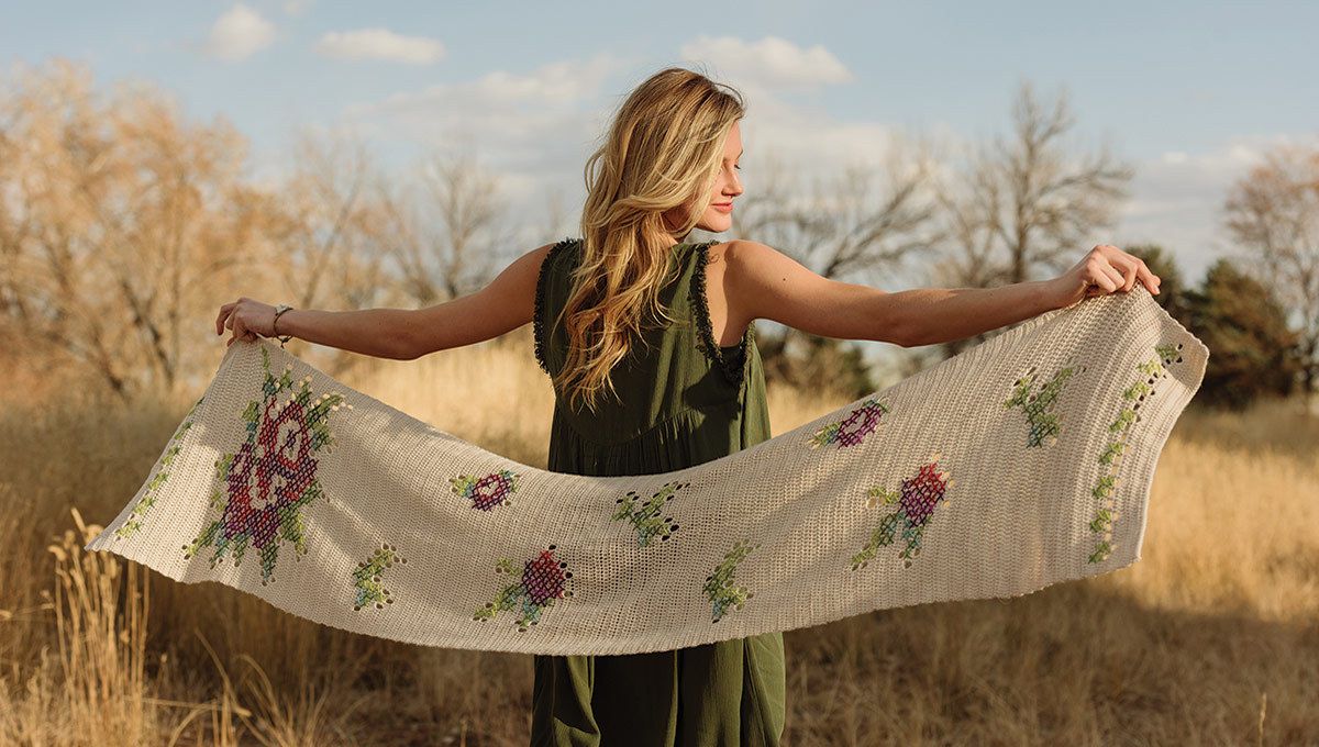 garden party embroider crochet shawl