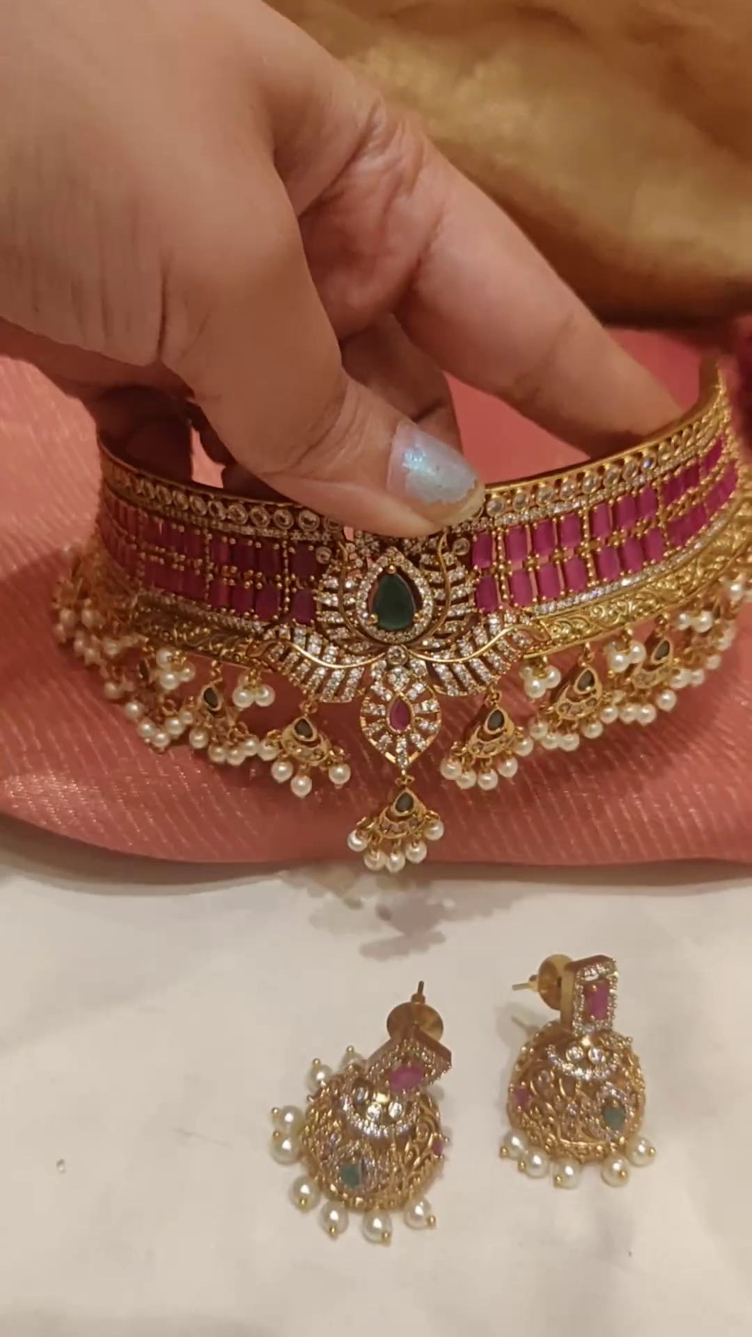 CZ Stones Jadau Ruby Choker From