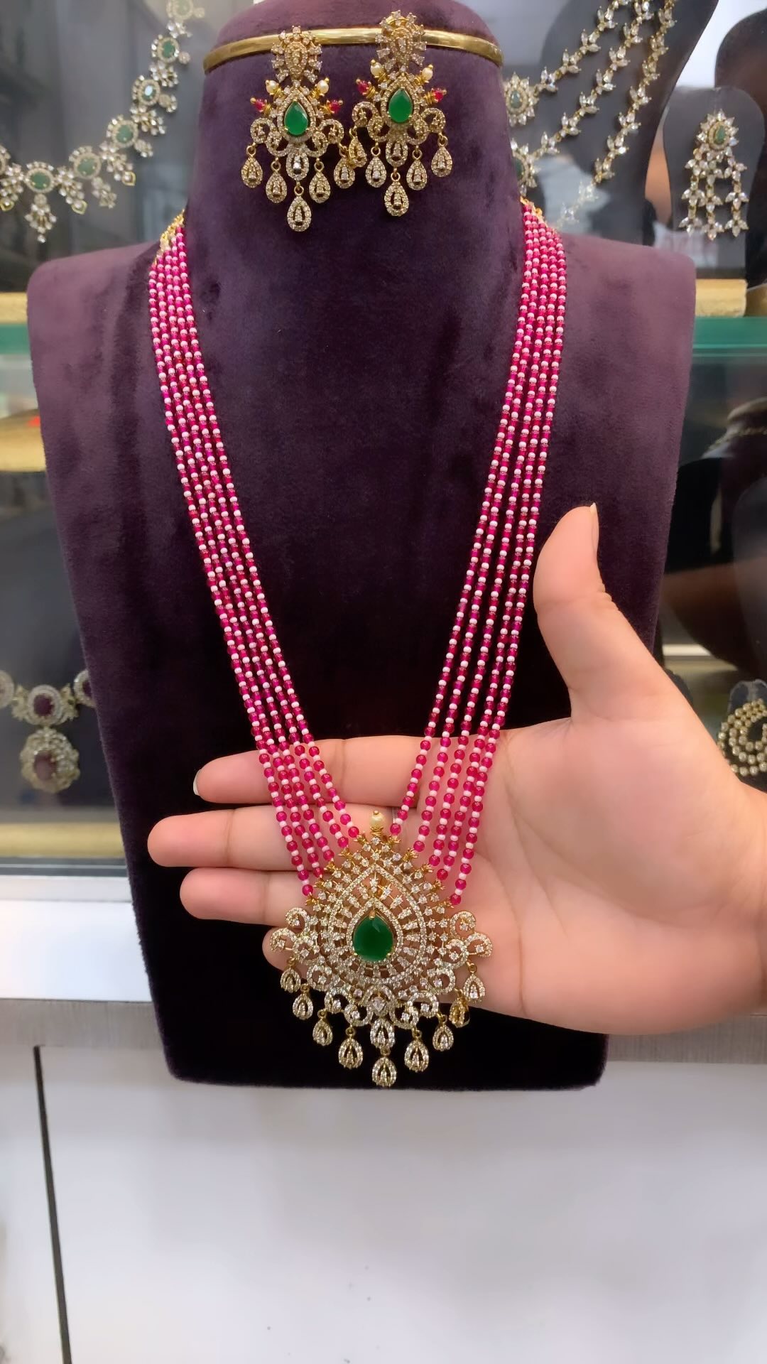 Imitation White Stone Pendant Pink Beads Haram From