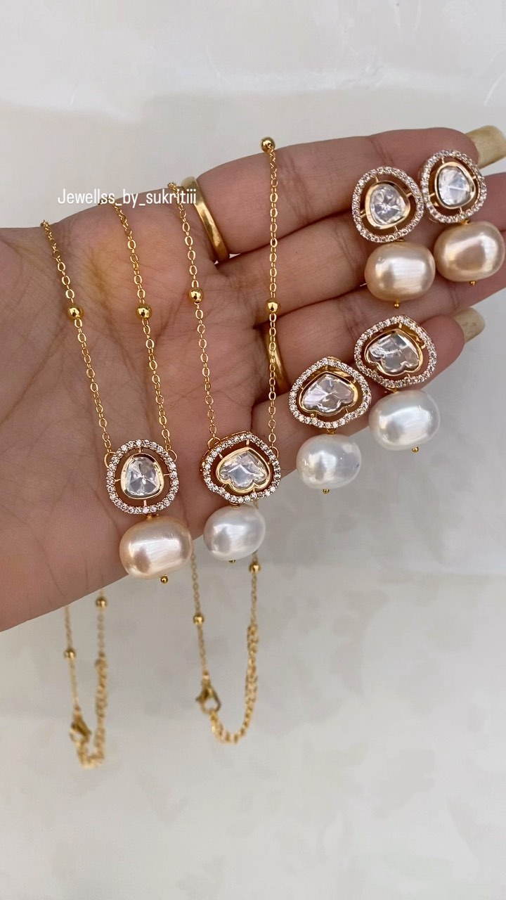 Polki Pearl Drop Pendant Necklace From
