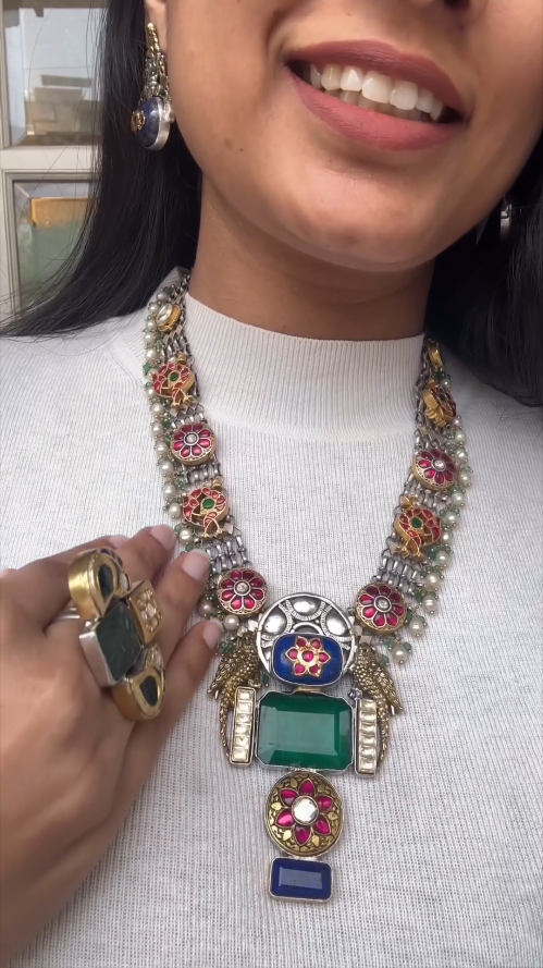 来自“Raj Jewellery”的银 Haram Jadu Kundan • 南印度珠宝