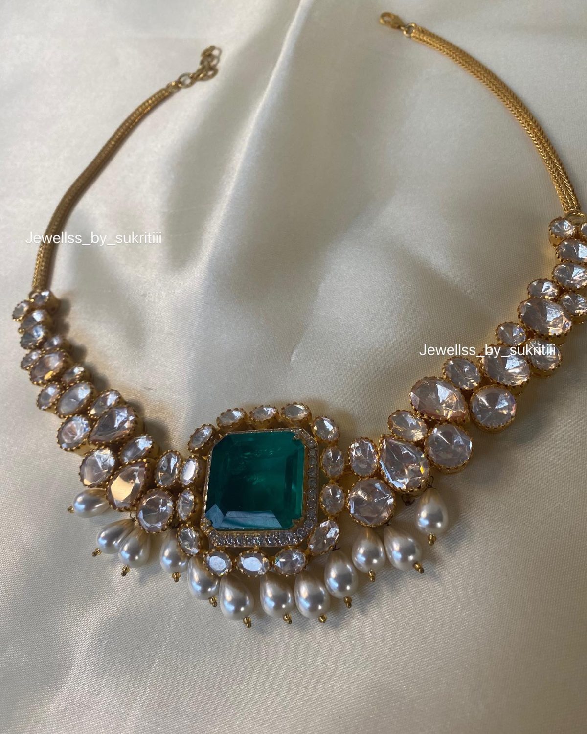 Gold Plated Polki and Emerald Stone Necklace From