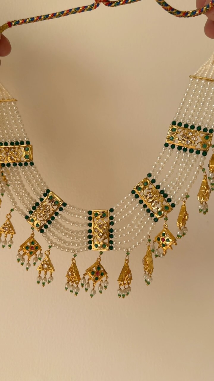 Jadau Kundan Pendant with Green Bead Haram From 'Jewels Emporia'