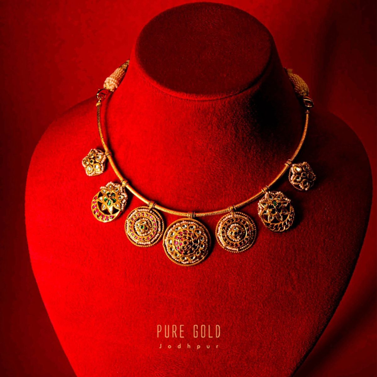 Antique Finish Designer Coral Necklace Set From 'Abharanashaala'