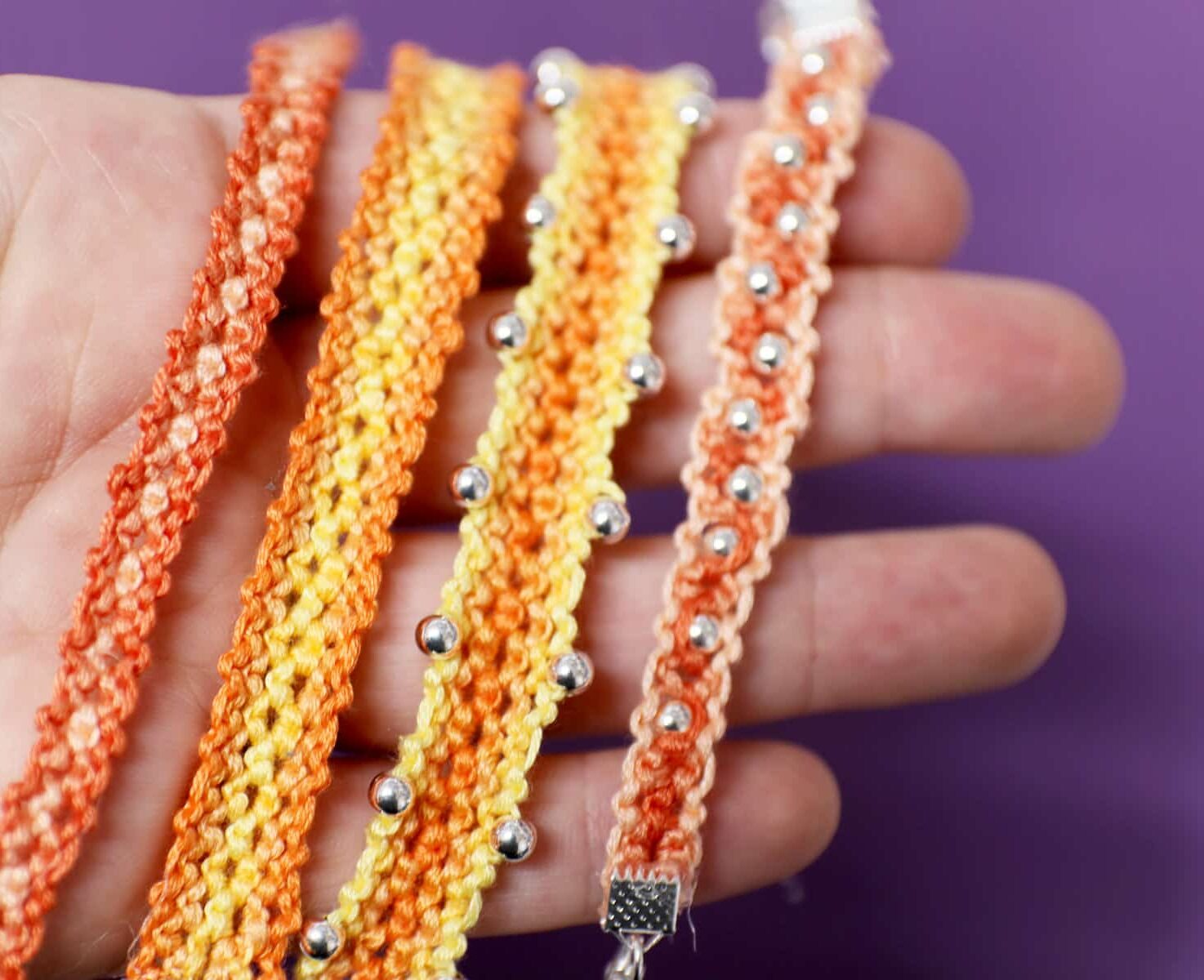 double knotted friendship bracelets in orange ombre colors