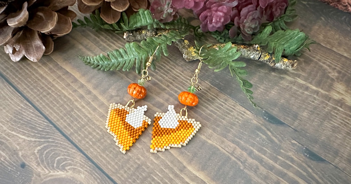 Brick Stitch Pumpkin Pie Earrings by Katie Hacker