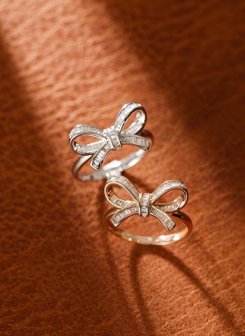 18K Diamond Bowknot Ring - Elegant Jewelry Piece - White Diamond Ring