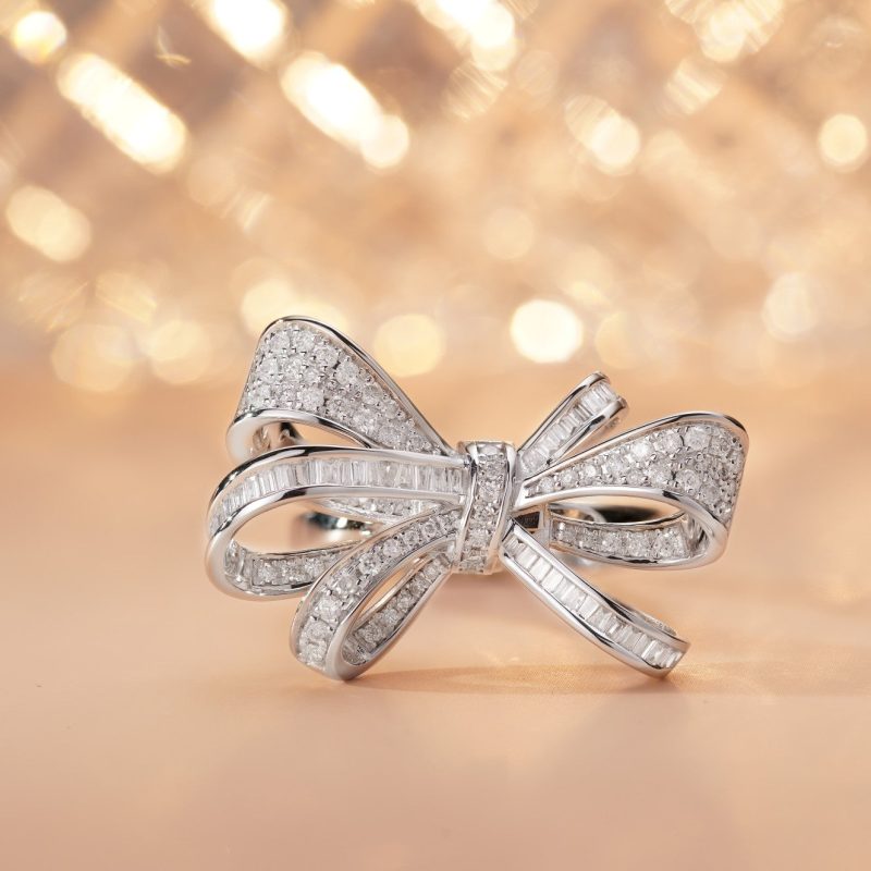 18K Diamond Bowknot Ring/Pendant jewelry - White Diamond Ring