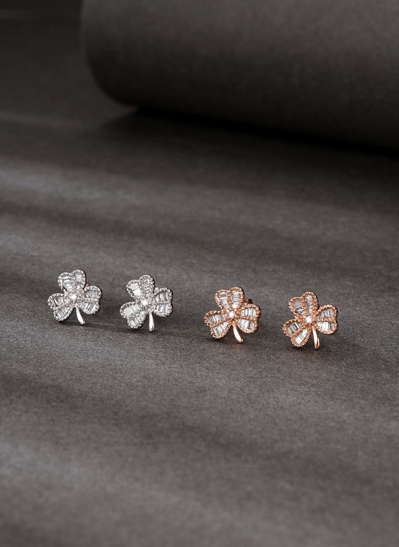 18K Diamond Clover Earrings - ED053 - Jeweler.Jewelry