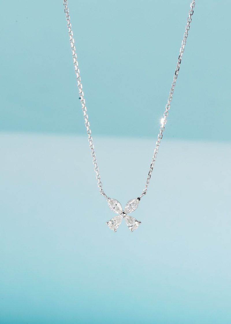 18K Diamond Double-Drop Marquise Butterfly Pendant Jewelry - White Diamond Necklace