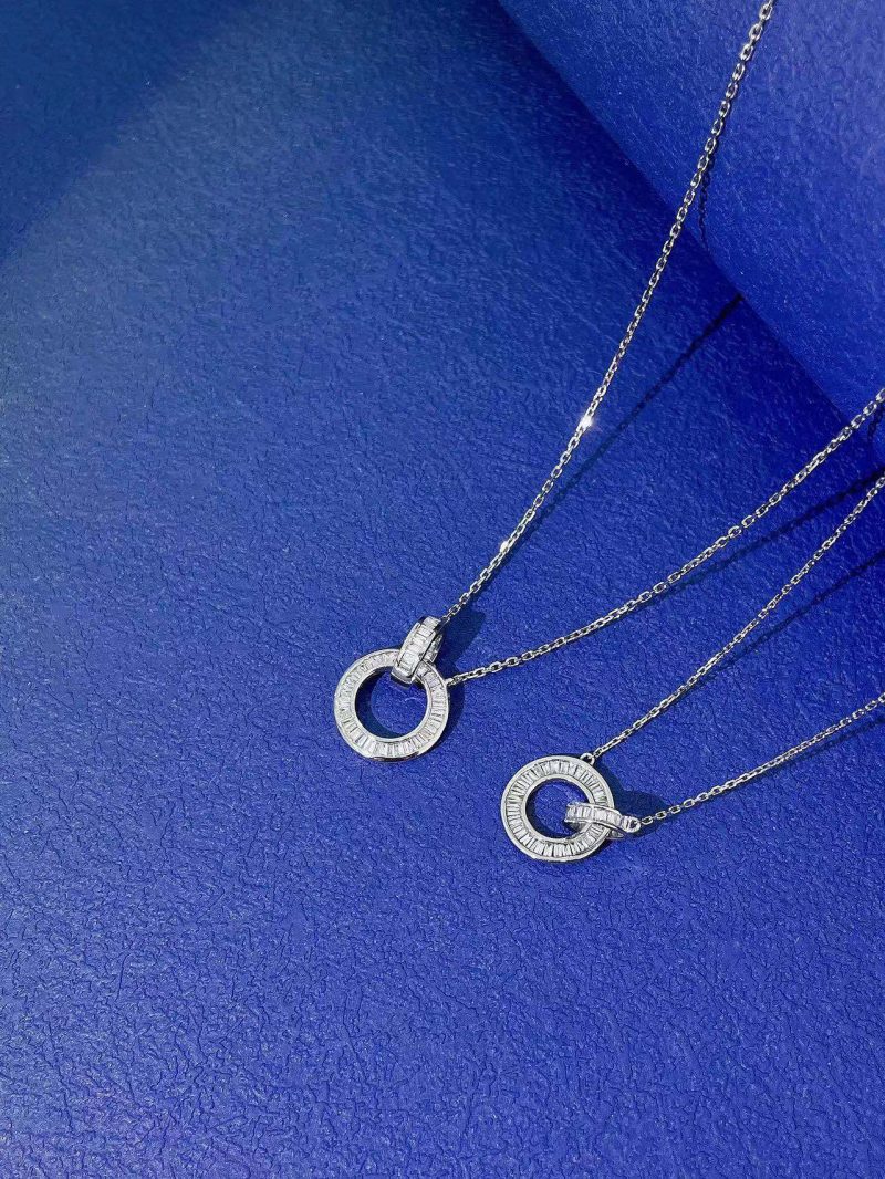 18K Diamond Double-Loop Necklace - Elegant Jewelry Choice - White Diamond Necklace