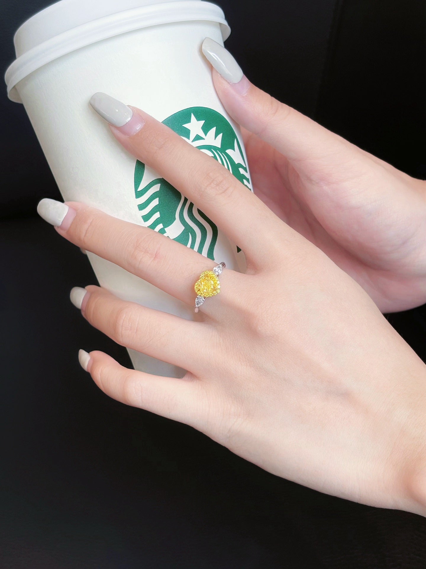 18K Gold Heart-shaped Double Drop Diamond Ring with GIA Certificate - Luxury Jewelry - GIA Yellow Diamond Ring