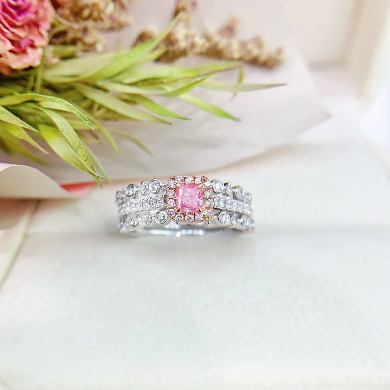 18K Gold Pink Diamond Pillow-shaped Starry Sky Multi-wear Ring - Pink Diamond Ring