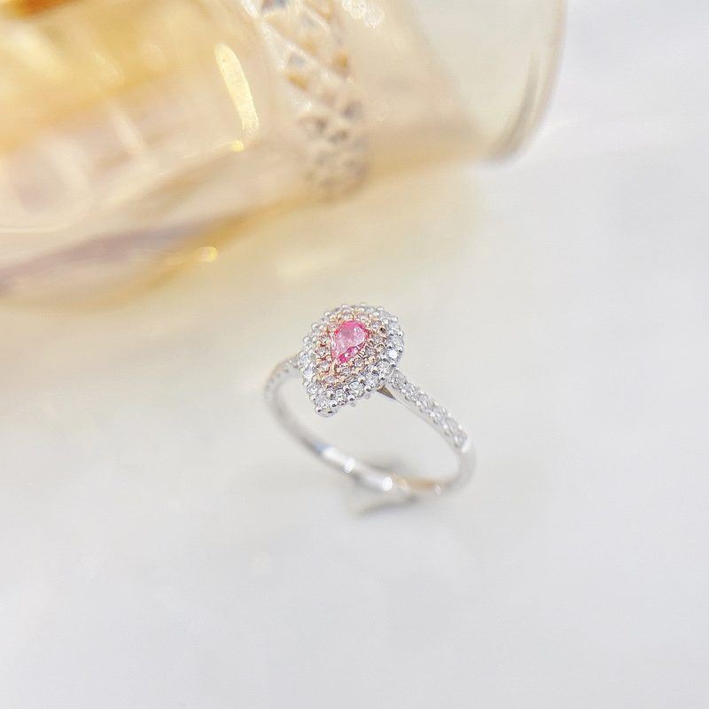 18K Pink Diamond Delicate Drop Ring - Luxury Jewelry Collection - Pink Diamond Ring