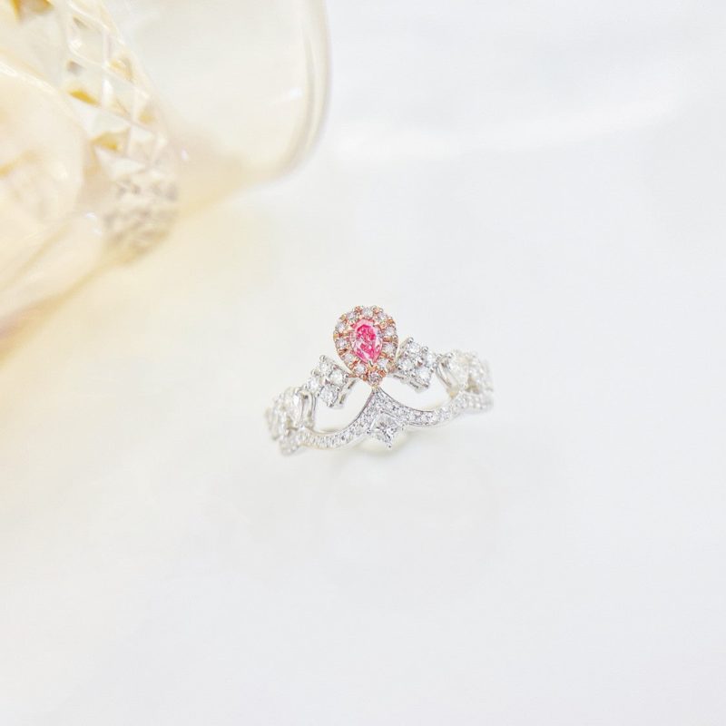 18K Pink Diamond Drop Princess Square Crown Ring - Luxury Jewelry - Pink Diamond Ring