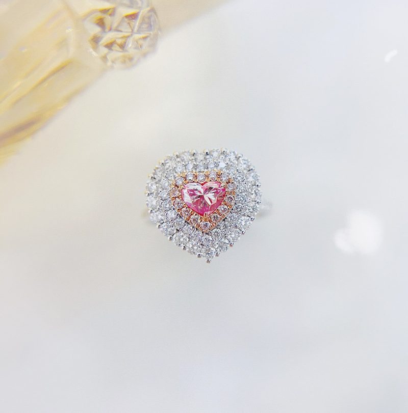 18K Pink Diamond Heart-Shaped Ring with AGL Certificate - Luxury Jewelry - Pink Diamond Ring