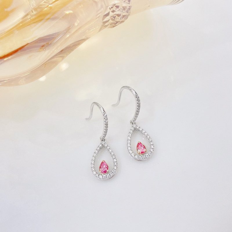 18K Pink Diamond Hollow Waterdrop Ear Hook Jewelry - Jeweler.Jewelry