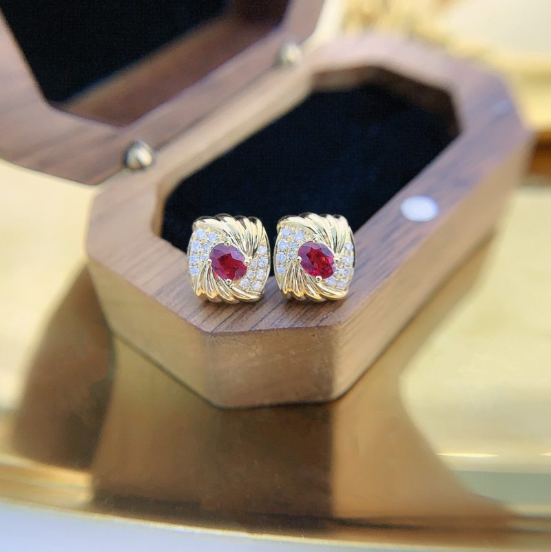 18K Red Ruby Diamond-Cut Earrings | Luxury Jewelry Jeweler.Jewelry