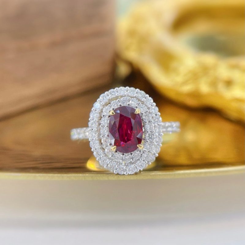 18K Rose Gold Oval Shaped Irregular Rotating Ruby Ring with AIGS Certificate - Red Treasure Ring