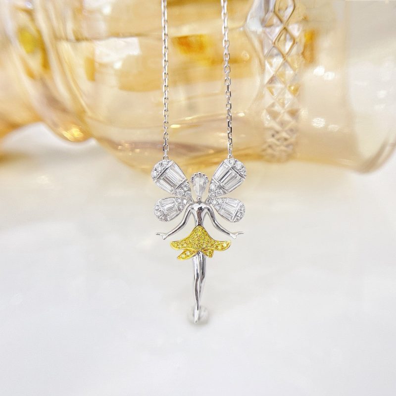 18K Yellow Gold Dancing Girl Pendant with Diamond - Elegant Jewelry Piece - Yellow Diamond Necklace