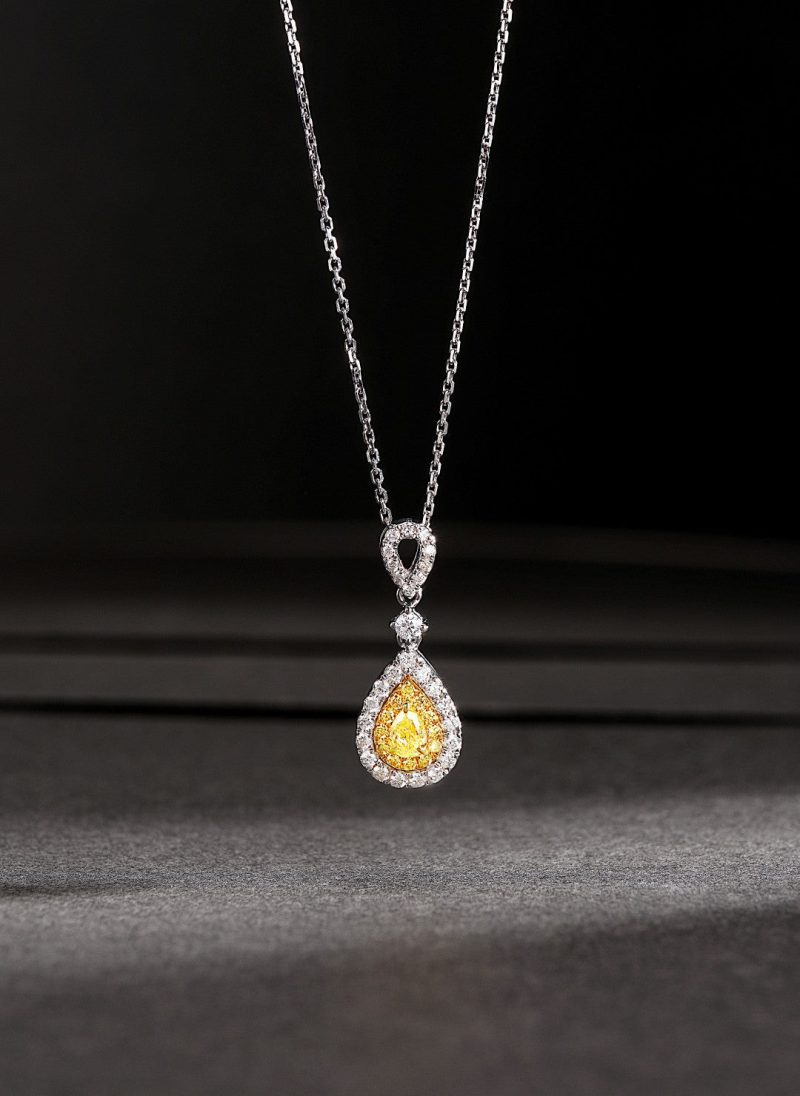 18K Yellow Gold Diamond Drop Necklace - Exquisite Jewelry - Yellow Diamond Necklace