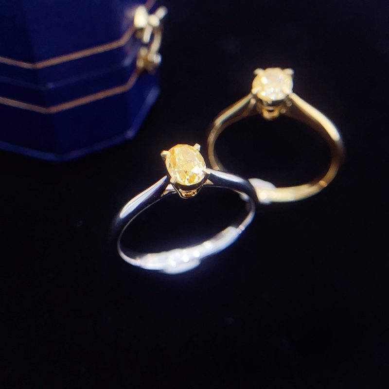 18K Yellow Gold Diamond Oval Classic Four-Prong Ring | Premium Jewelry - Yellow Diamond Ring