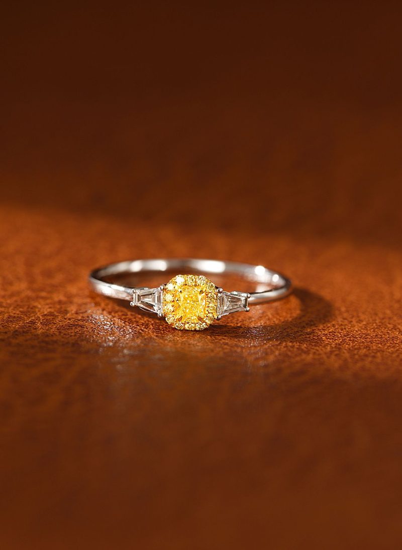 18K Yellow Gold Diamond Pillow-Shaped Double-Tier Ring - Premium Jewelry - Yellow Diamond Ring