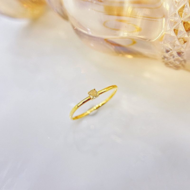 18K Yellow Gold Diamond Pillow-Shaped Small Square Ring - Premium Jewelry - Yellow Diamond Ring