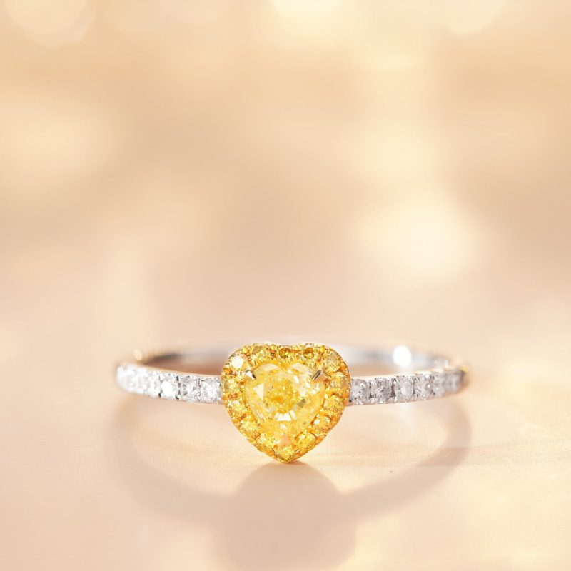 18K Yellow Gold Heart-Shaped Diamond Ring | Premium Jewelry - Yellow Diamond Ring