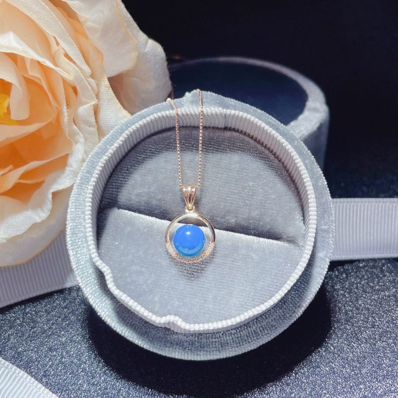 18K Gold Embedded Dominican Blue Amber Pendant - Be a Joyful Girl "Anytime" Jewelry